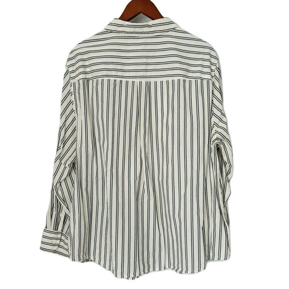 Ava & Viv Button Down Top Women 3X Cream Gray Stripe Embroider Floral Western - Picture 2 of 13